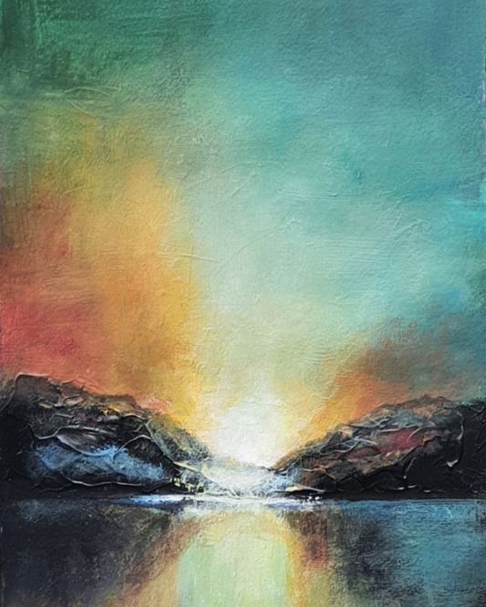 Hovedbilde Lys bak fjell 3, akryl på papir